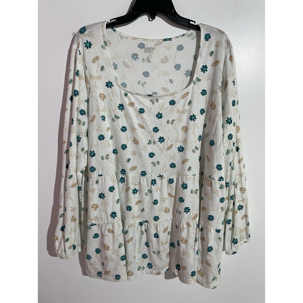 Lands End Shirt 2X Floral Cottagecore Tiered Modal Vacation Flowy Stretch